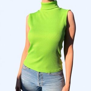 Vibrant Green Women’s Ribbed Sleeveless Turtleneck Size S